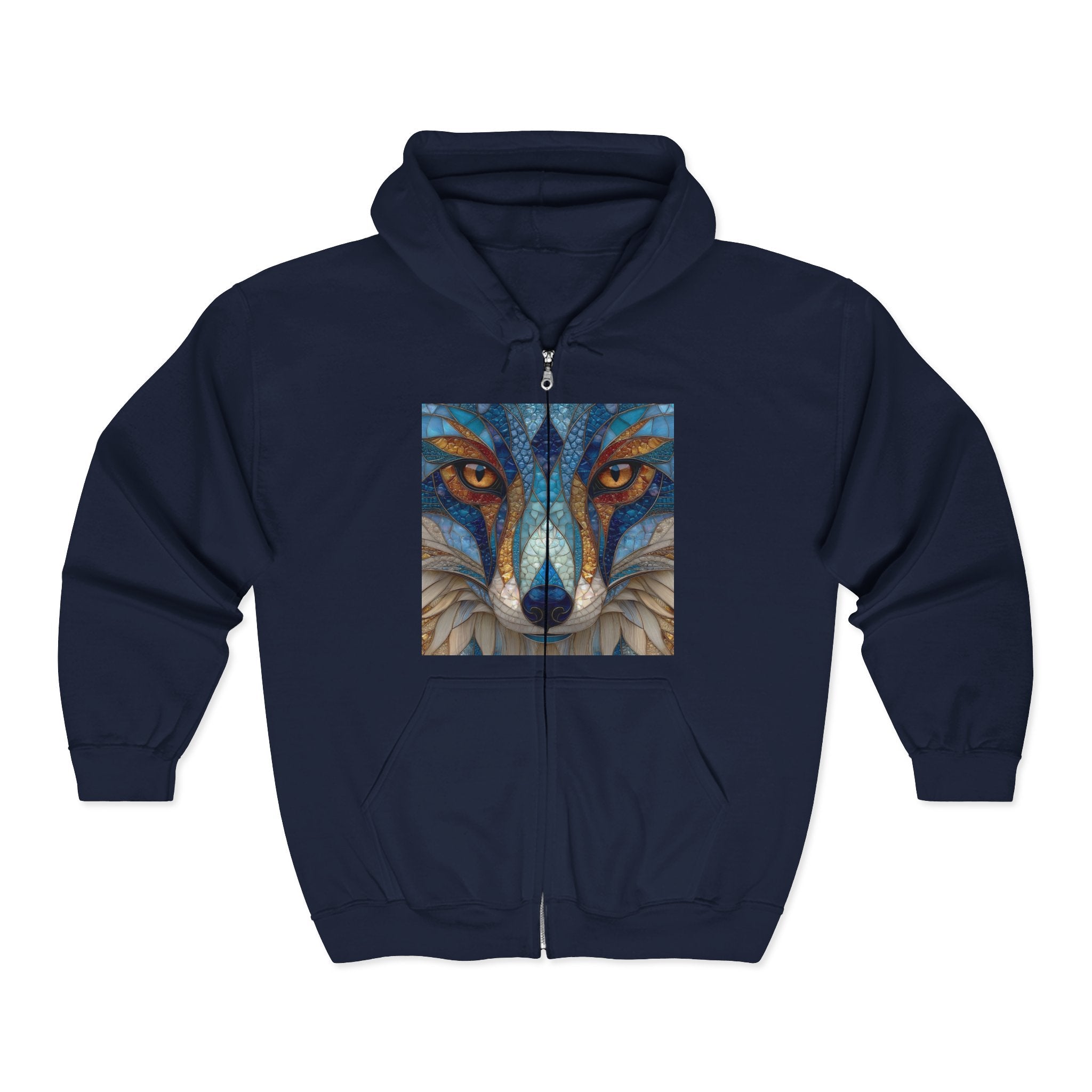 Zip Hoodie — Duke of Dogs Blue Stained Glass Fox