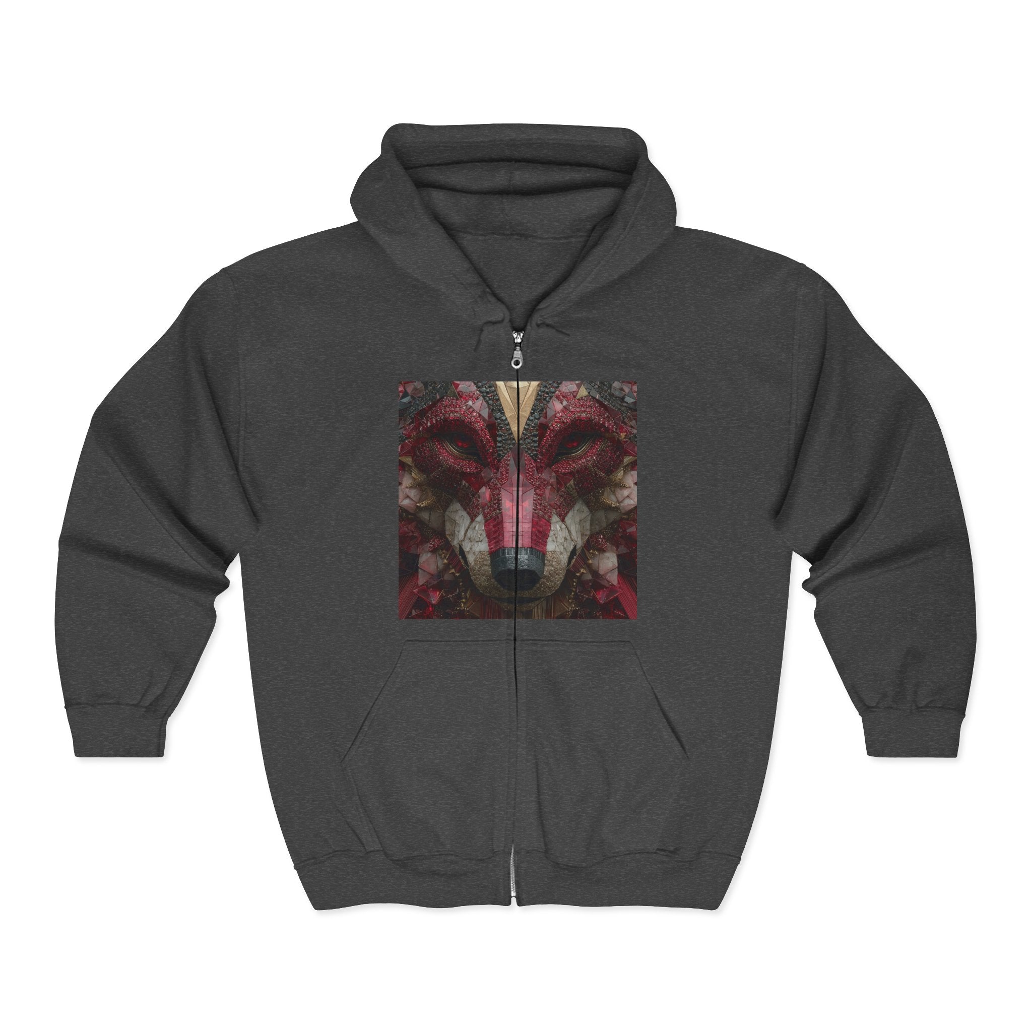 Zip Hoodie — Duke of Dogs Red Ruby Wolf Zip-Up