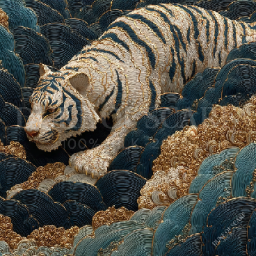 Cat Tiger Metal White Blue Teal Gold 50x50