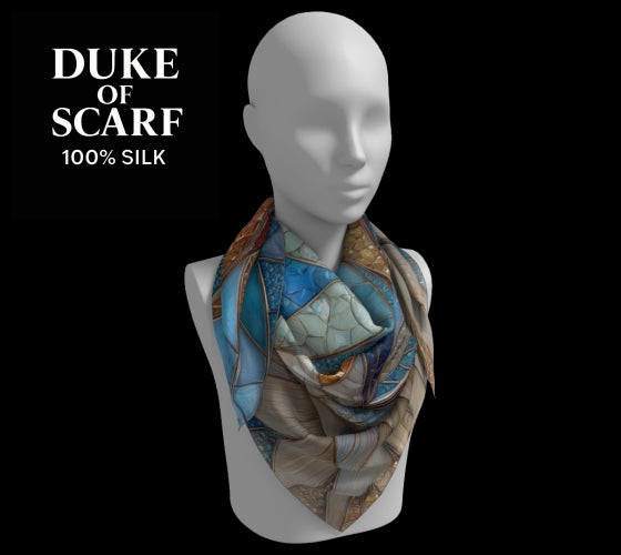 Square Scarf Silk Dog Fox Stained Glass Blue Orange White