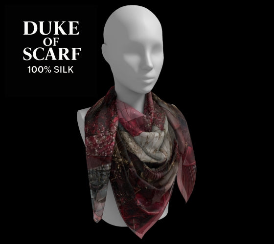 Square Scarf Silk Dog Wolf Ruby Gems Gold Red