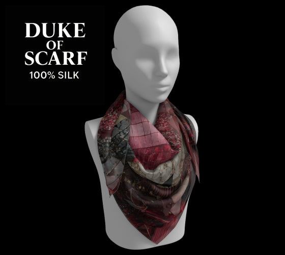 Square Scarf Silk Dog Wolf Ruby Gems Gold Red